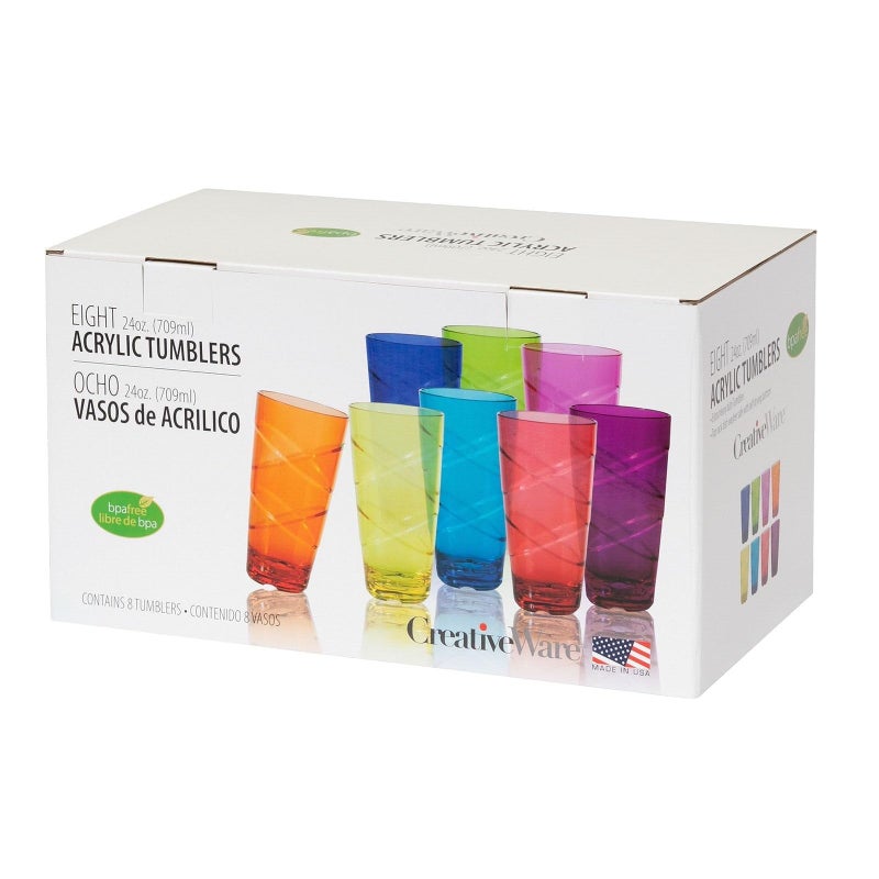 CreativeWare Circus Set of 8, 24 Ounces Tumbler Set, 24 oz, Multicolor (CIR08MULTI) - Image 2